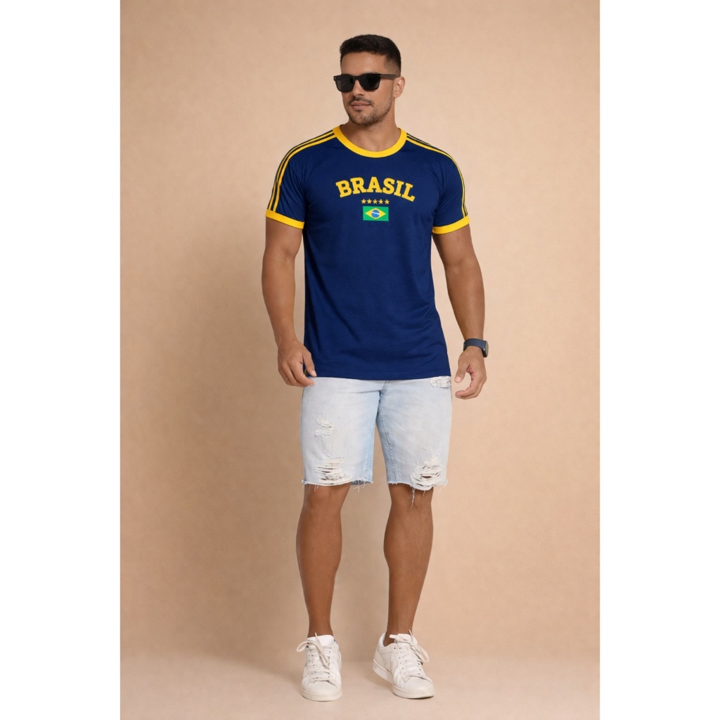 Camisa Bandeira do Brasil Bordada Torcedor Premium