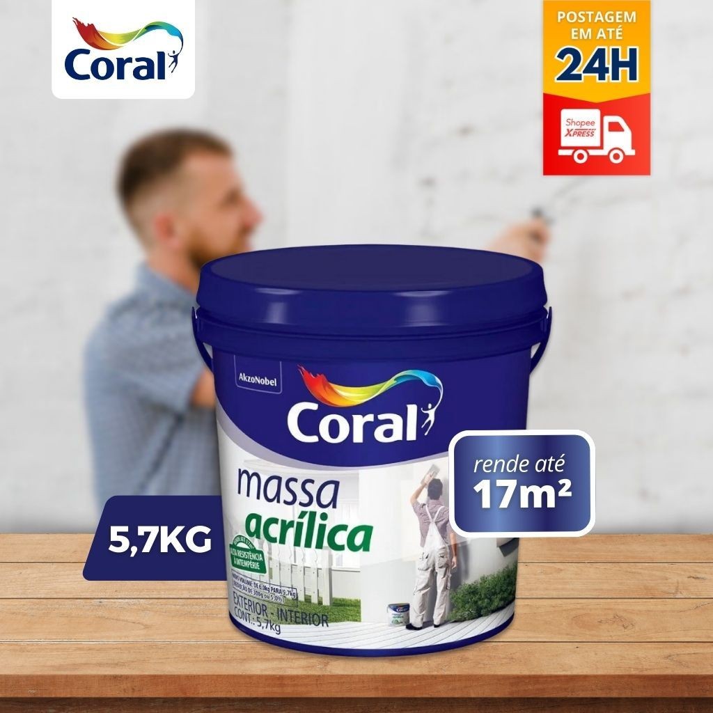 Massa Acrílica Coral Lata de 6kg Para Paredes Ext
