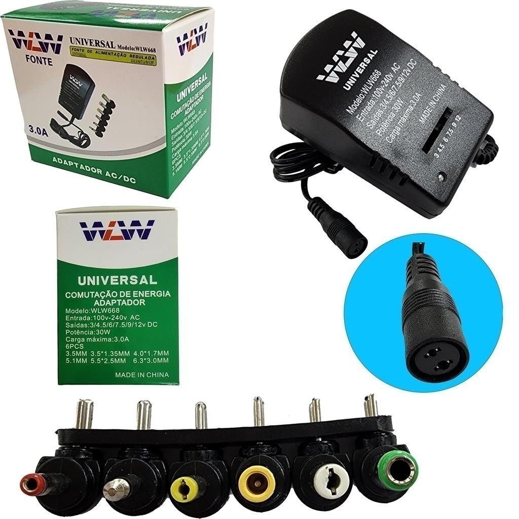 Fonte de Alimentacao Universal 3.0A Regulavel 6 Pl