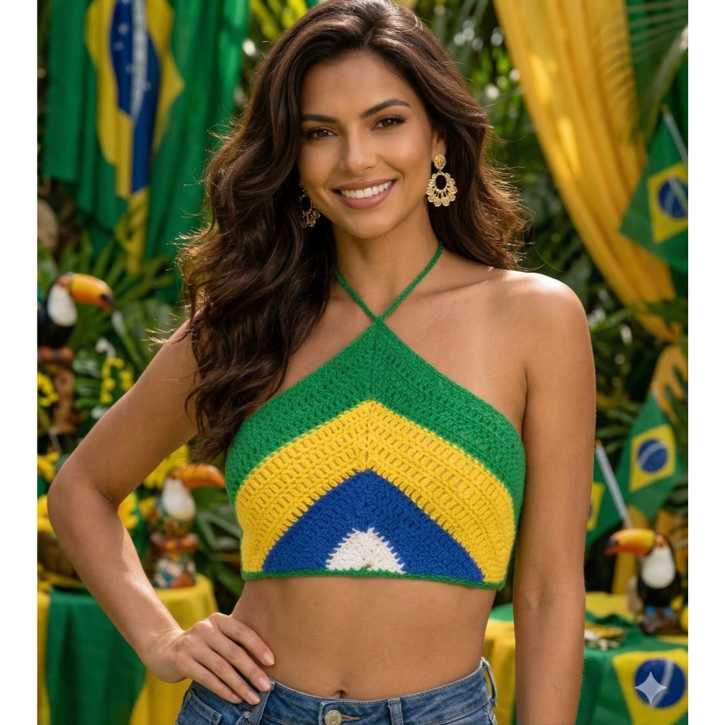 Cropped Top de Crochê Feminino Moda Verão Topinh