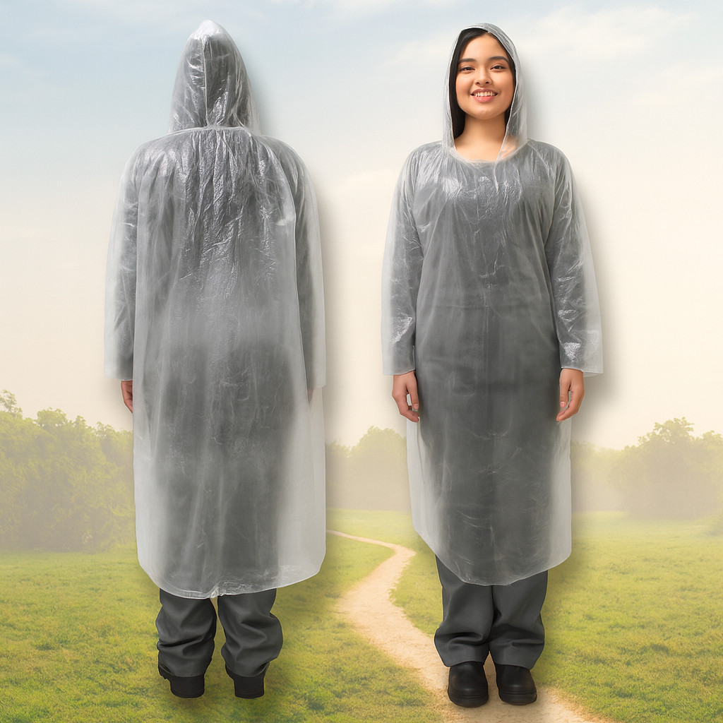 Capa De Chuva Transparente Com Capuz Plástico Adu