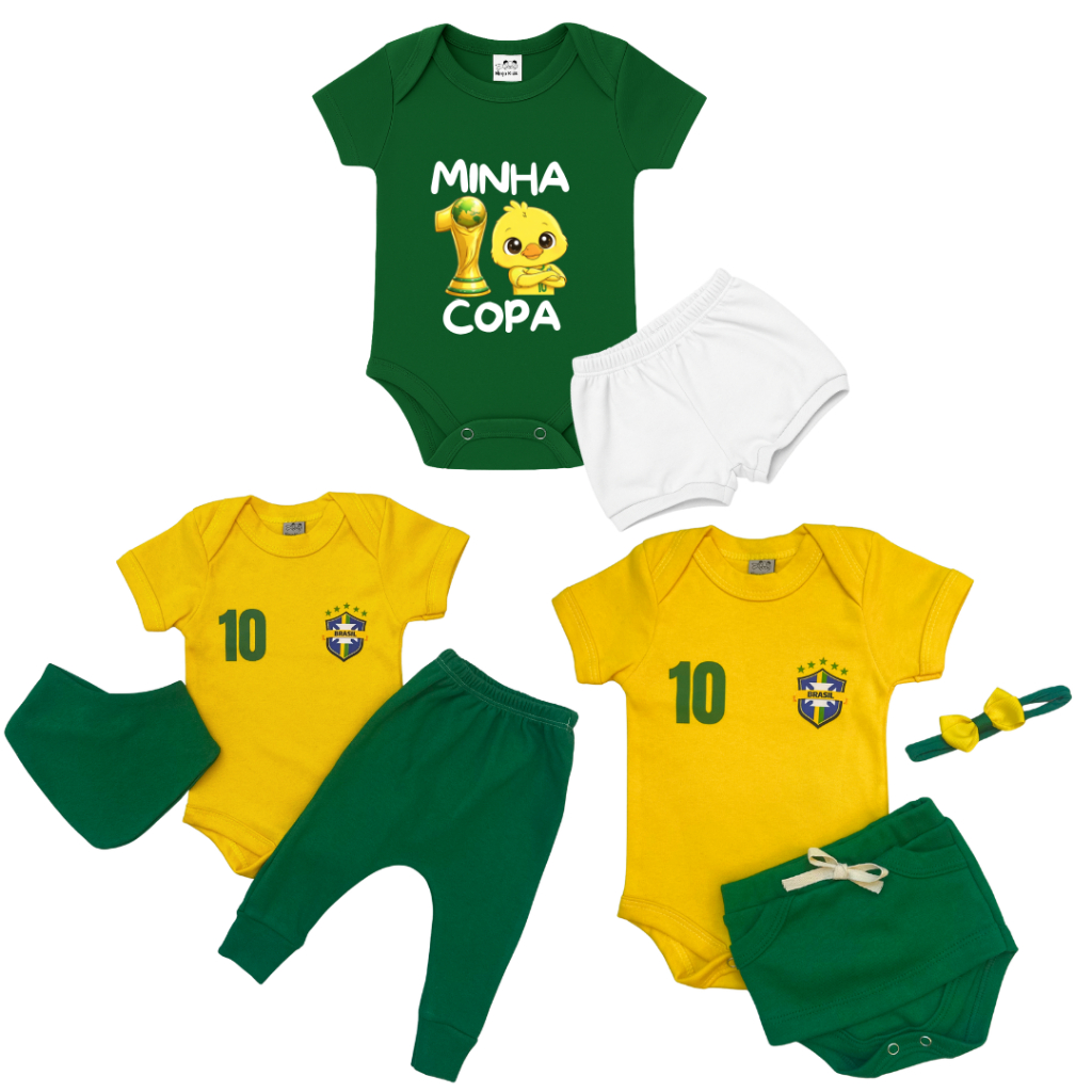 Conjunto Body Bebe Time Futebol Brasil Menino e Me