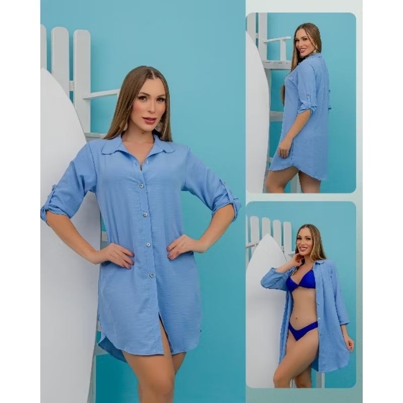 Chemise Feminino com Botão Saída de Praia Camis�