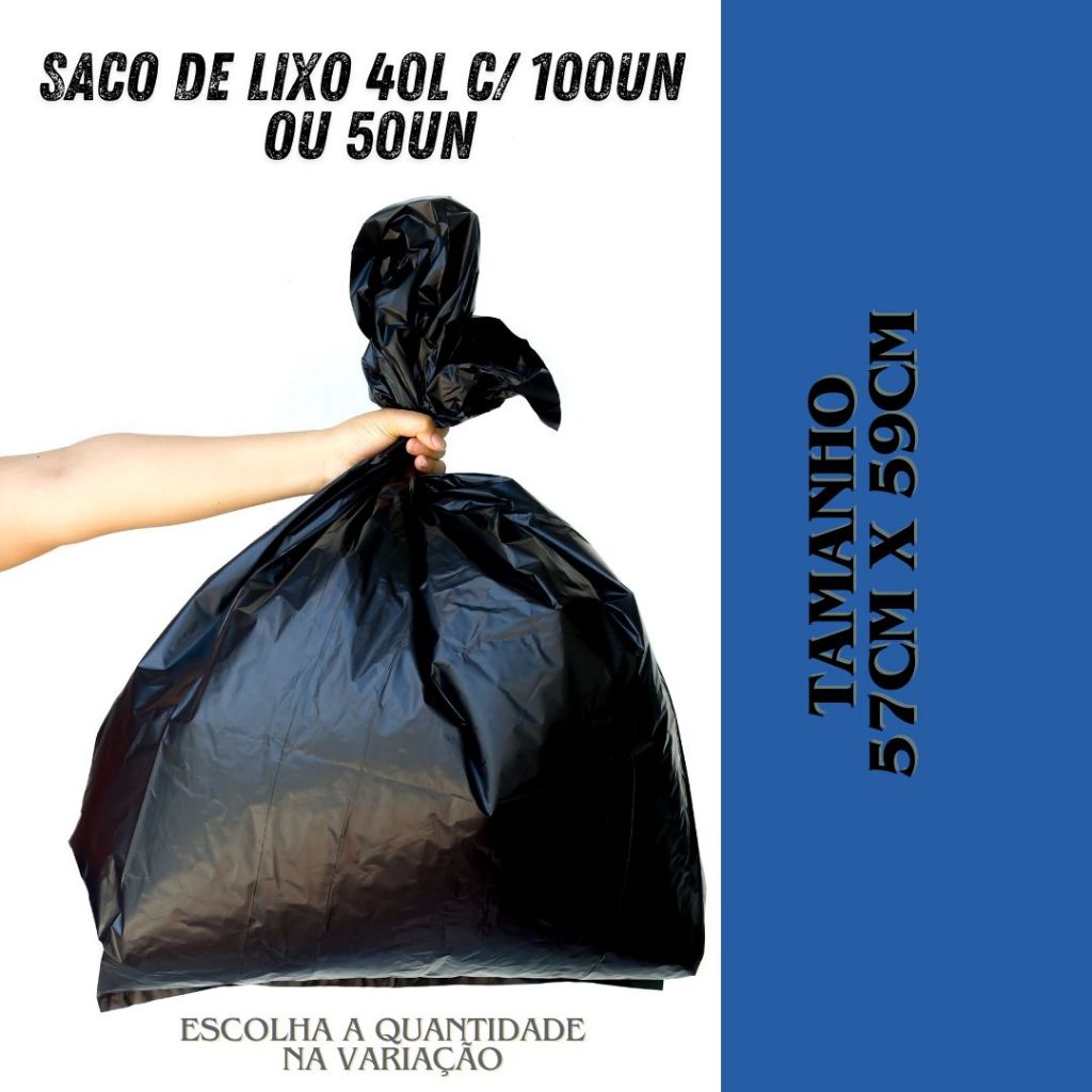 Saco de lixo 40L c/ 50un OU 100un preto