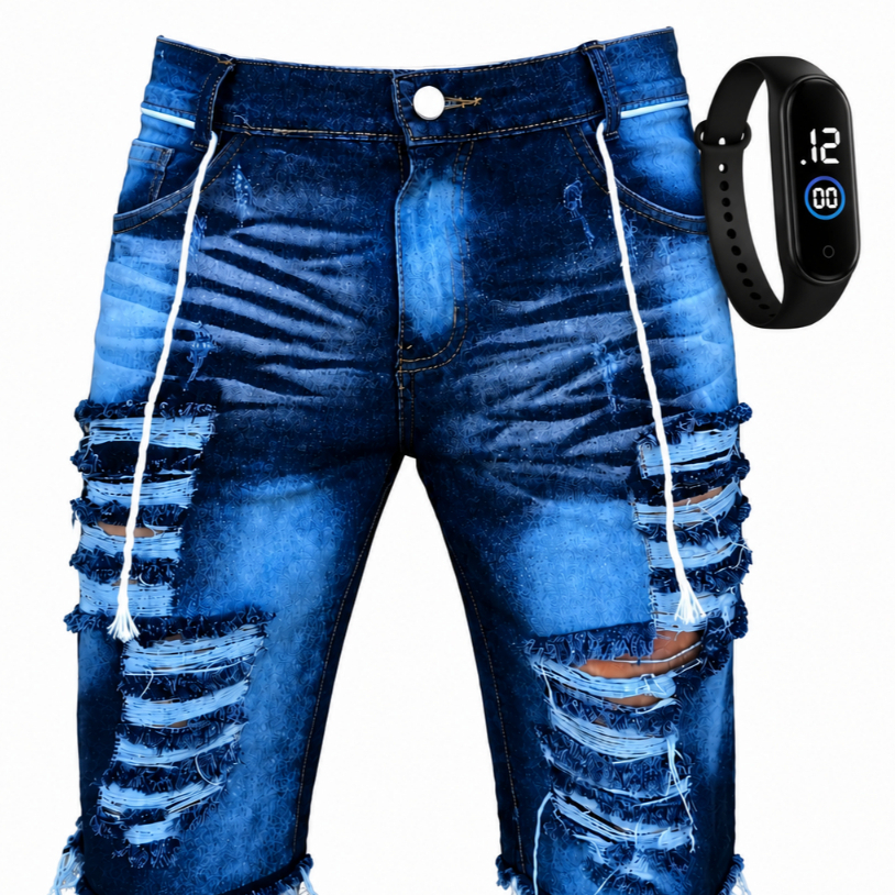 Bermuda Jeans Masculina Rasgada Desfiada Lycra  + 