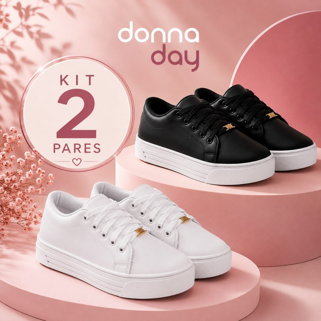 Kit 2 Pares Tenis Feminino Casual Donna Basico Lev