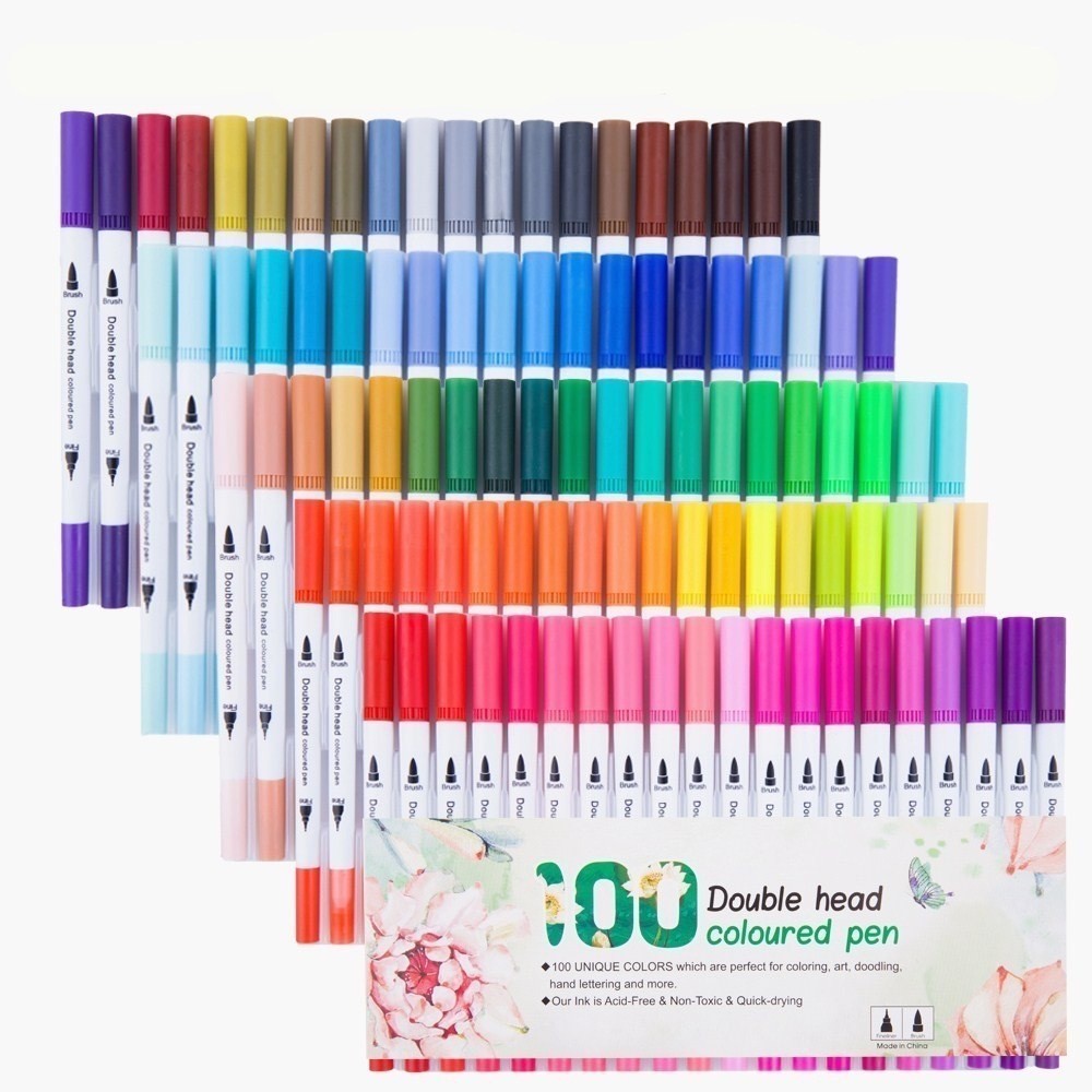 100 Cores 2 Em 1 Brush Lettering E Ponta Fina Dual