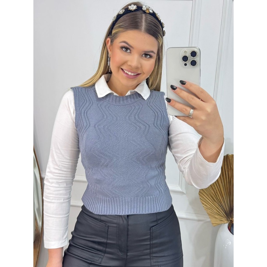 Colete Blusa Feminina Estilosa Cropped Tricot Moda