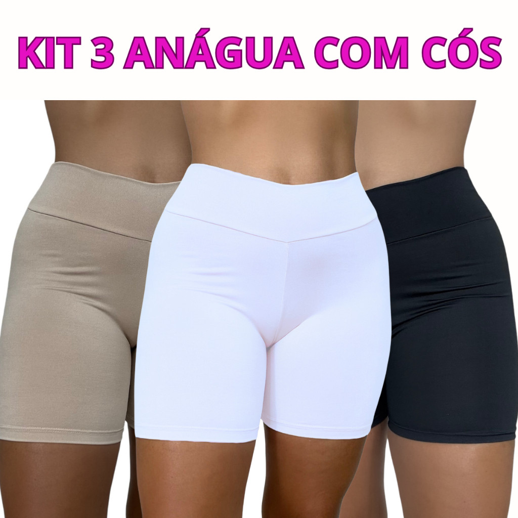 KIT 3 Short Anágua Com Cós Segunda Pele Feminino