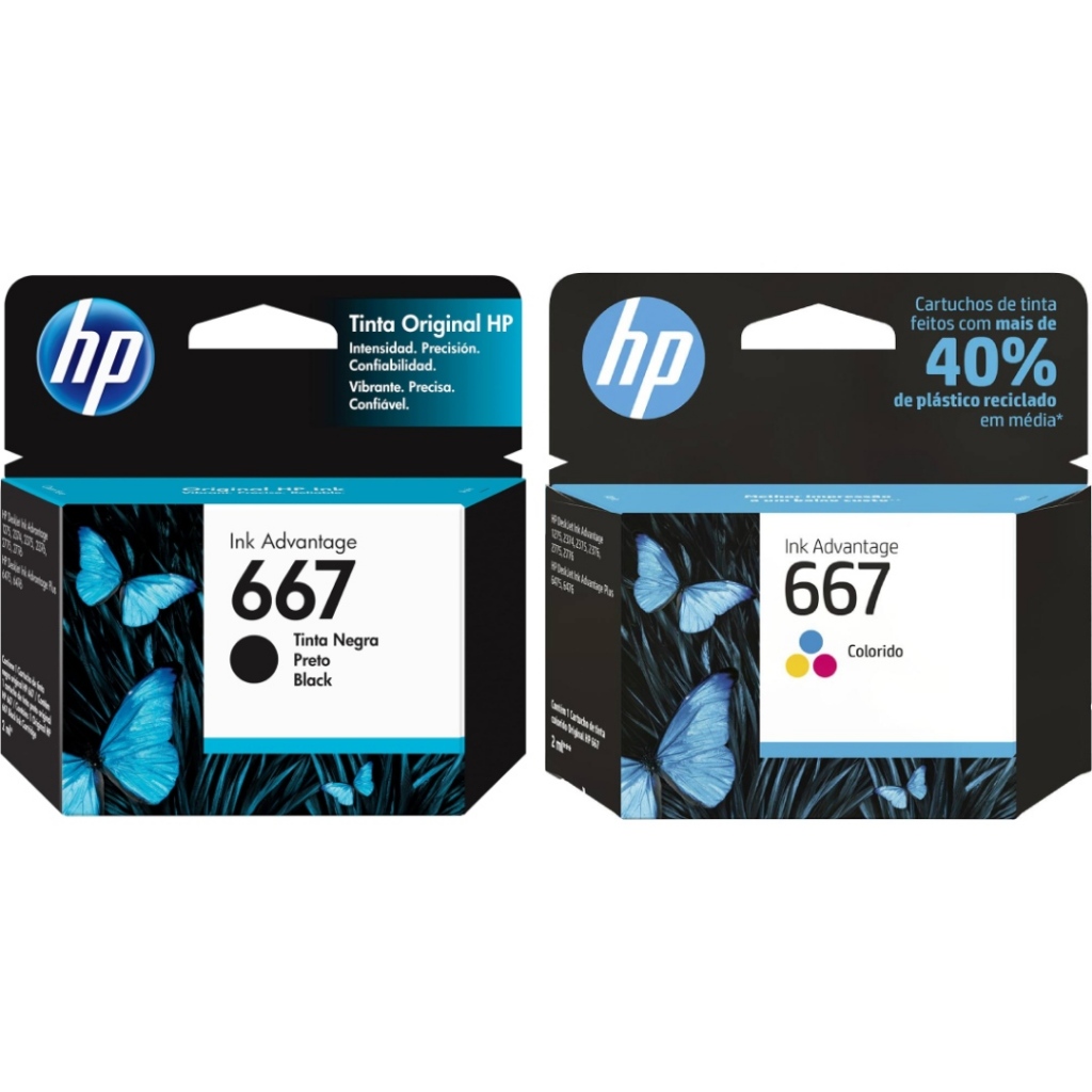 Kit Cartucho Tinta Original Hp 667 Preto/colorido 