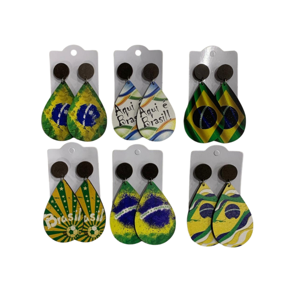 Brincos Copa do Mundo de MDF Brasil Kit 12 Pares