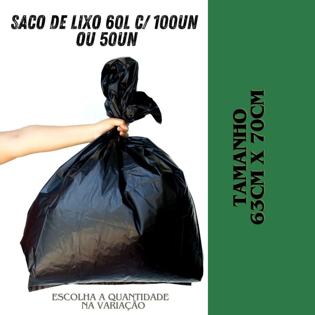 Saco de lixo 60L c/ 100un Preto