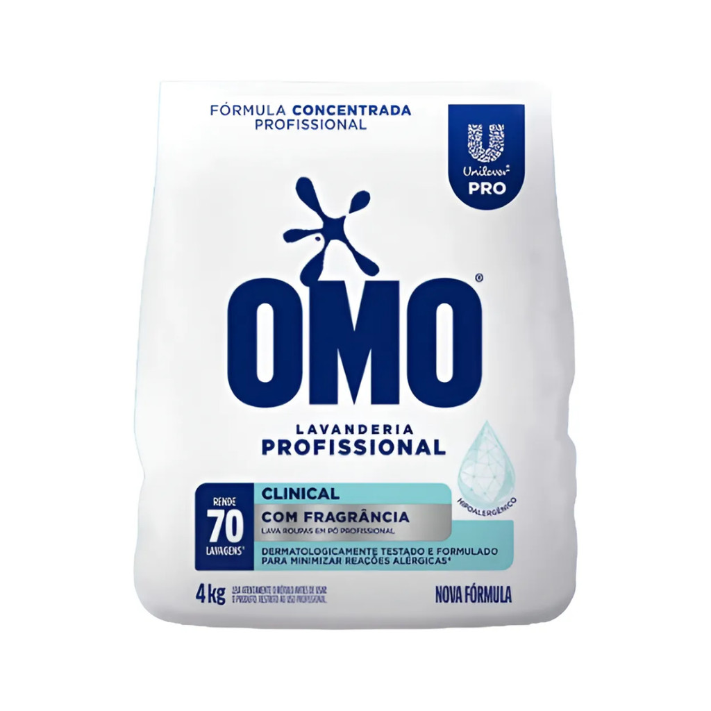 Lava Roupas em Pó 4KG Omo Clínical Com Fragrânc