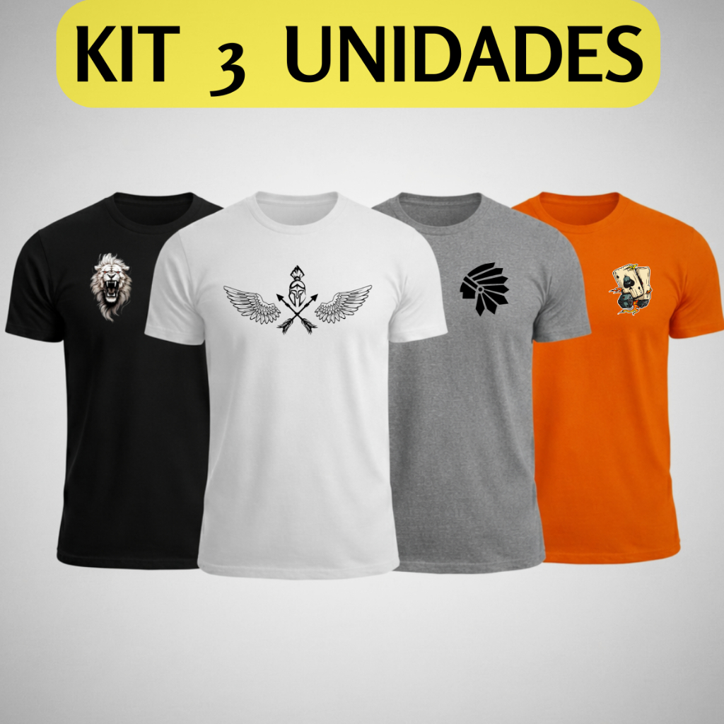 KIT 3 Camisetas , camisa Masculina Estampada Trio 