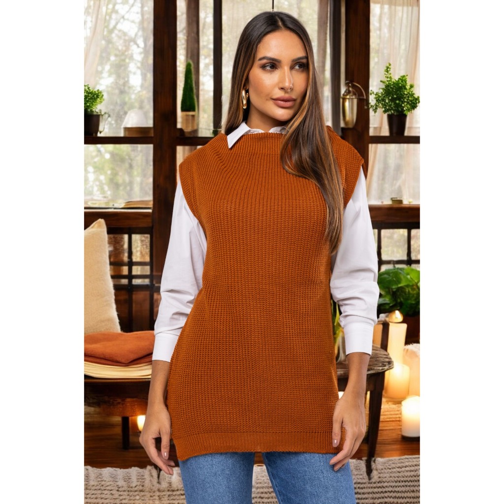 Max Colete Feminino Tricot Modal Fang Fendas Later