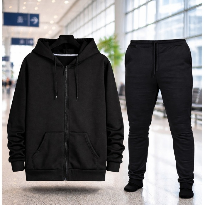 Conjunto Moletom  Ziper Jaqueta Capuz Bolso Calça
