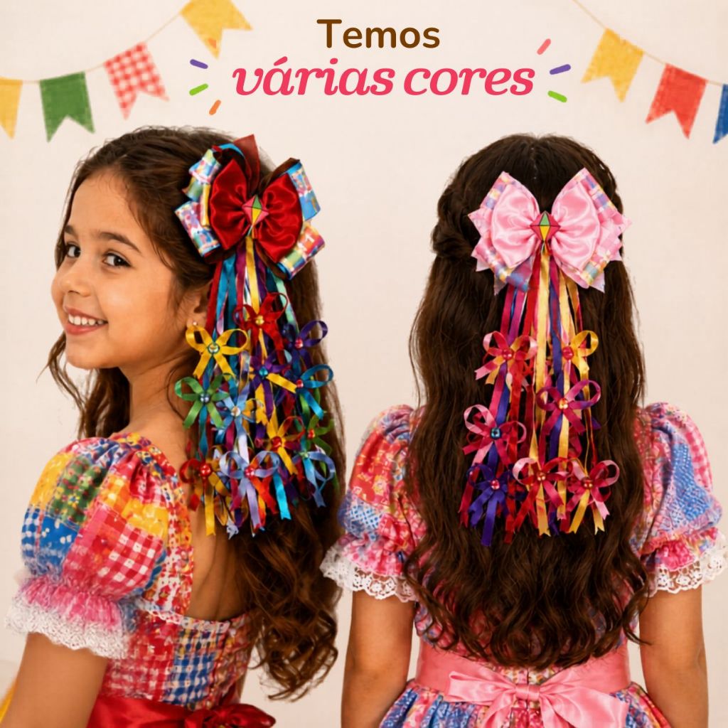 Laço Festa Junina de Cabelo Super Luxo Infantil e