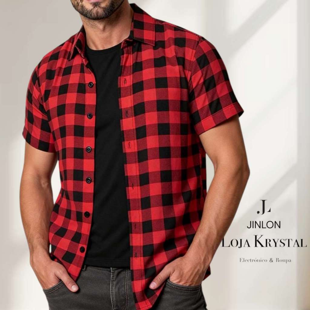 LK Xadrez Camisa Social Estampada  Masculina manga