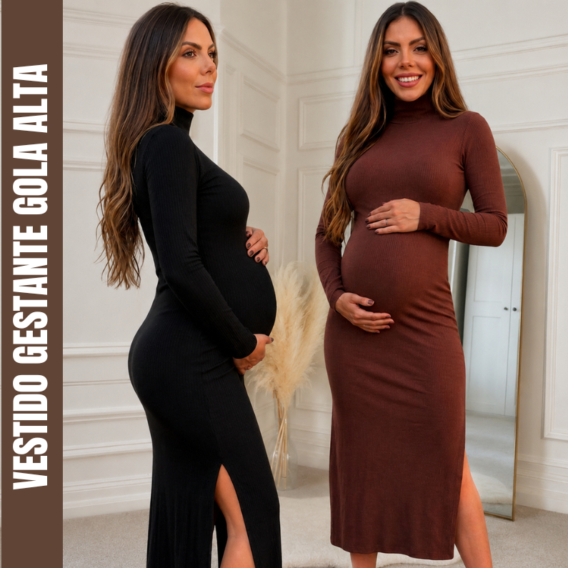 Vestido Feminio Gestante mid Grávida Canelado Con