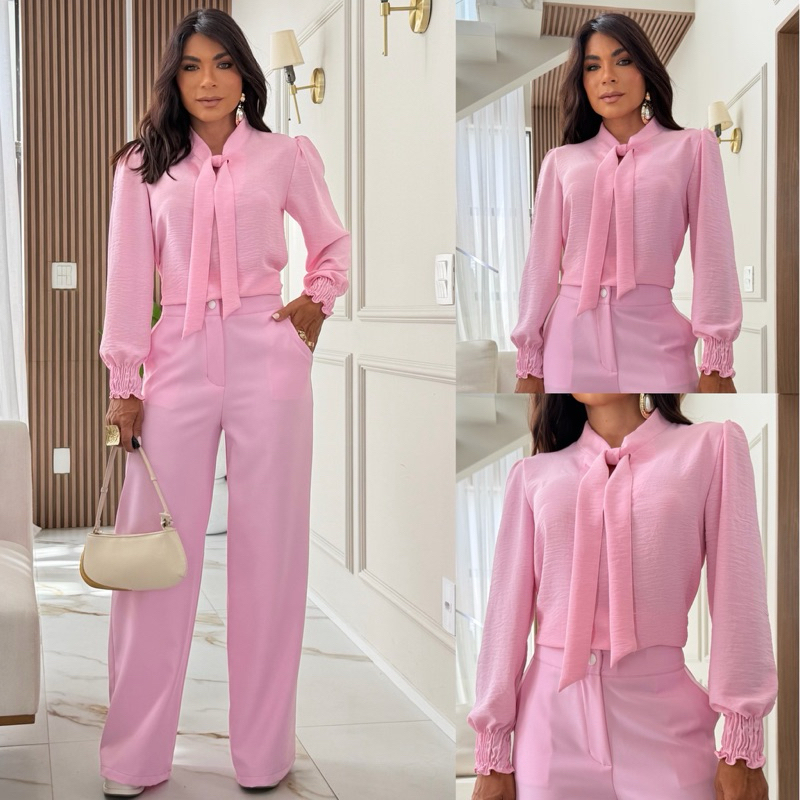 Blusa Feminina Manga Longa Bufante Com Gola De La�