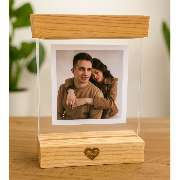 Porta Retrato com Base Madeira e Vidro Duplo Perso