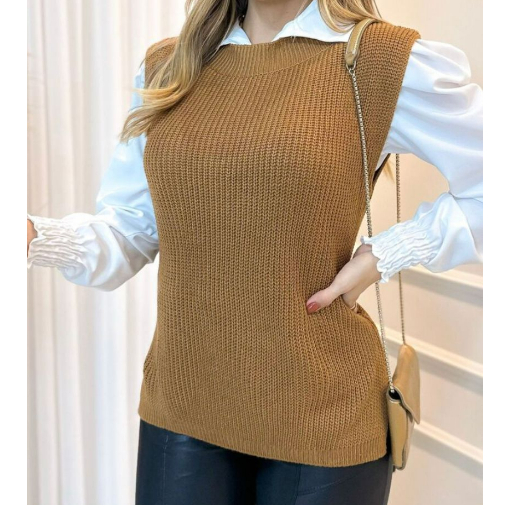 Colete Feminino Tricot Fang Outono Inverno Tricô 