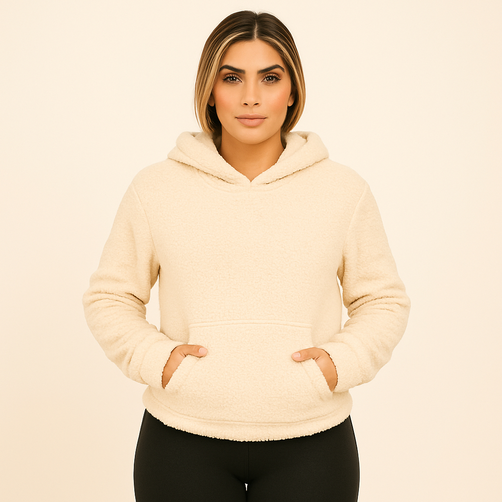 Blusa Sherpa Feminino com Capuz e Bolso Canguru  C