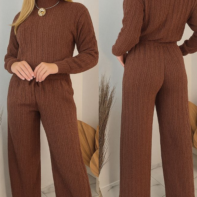 Calça Pantalona Feminina Wide Leg Cintura Alta co