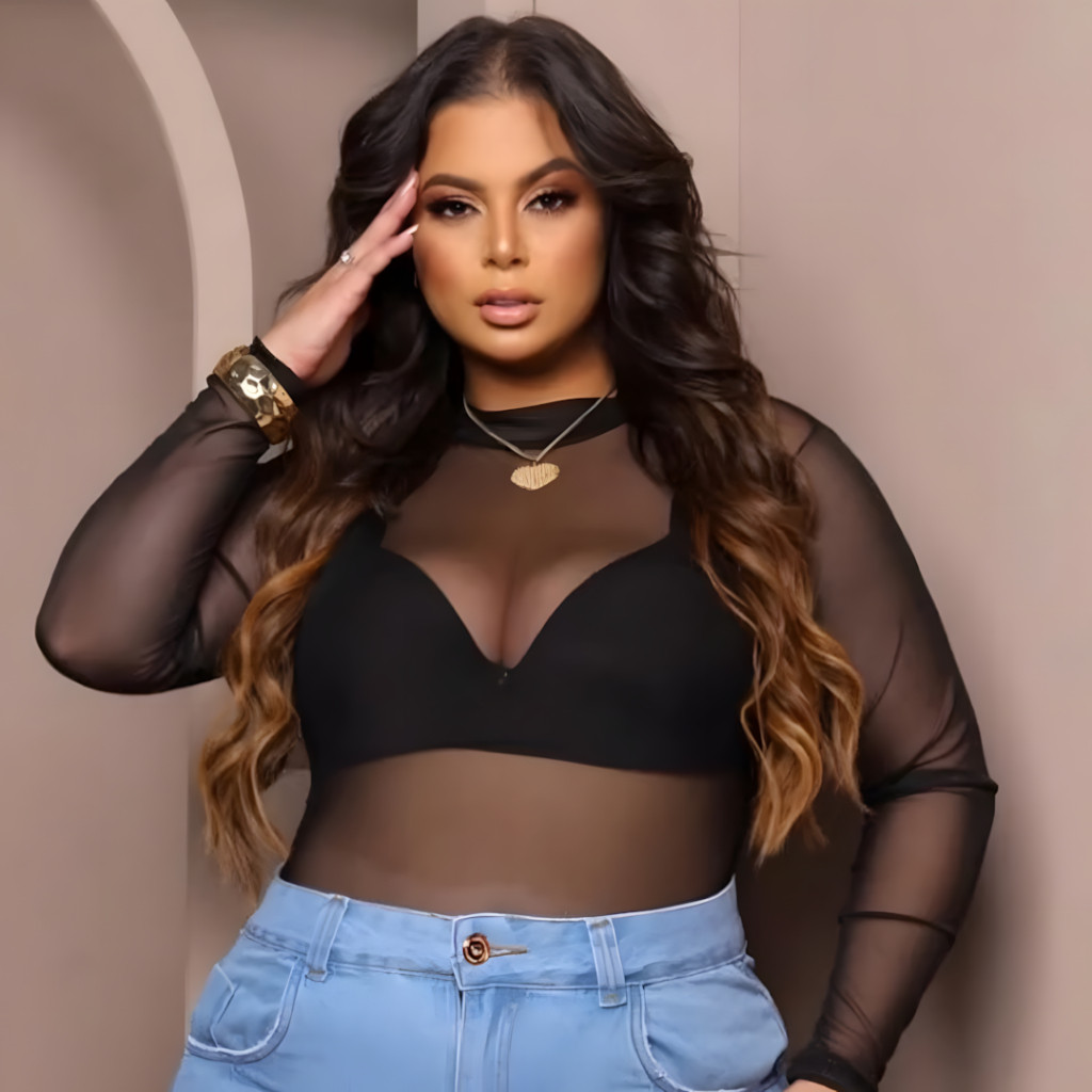 Body De Tule Plus Manga Longa Transparente Blusa B