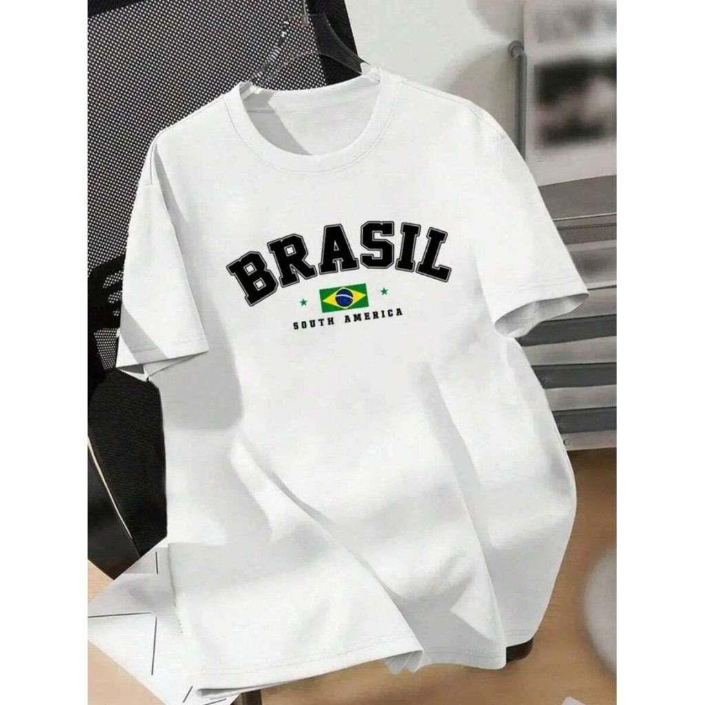 Camisa masculina e feminina estampada brasil 100% 