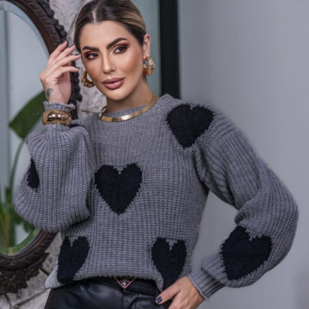 Blusa Feminina Tricô Coração Peluciado Fang Man