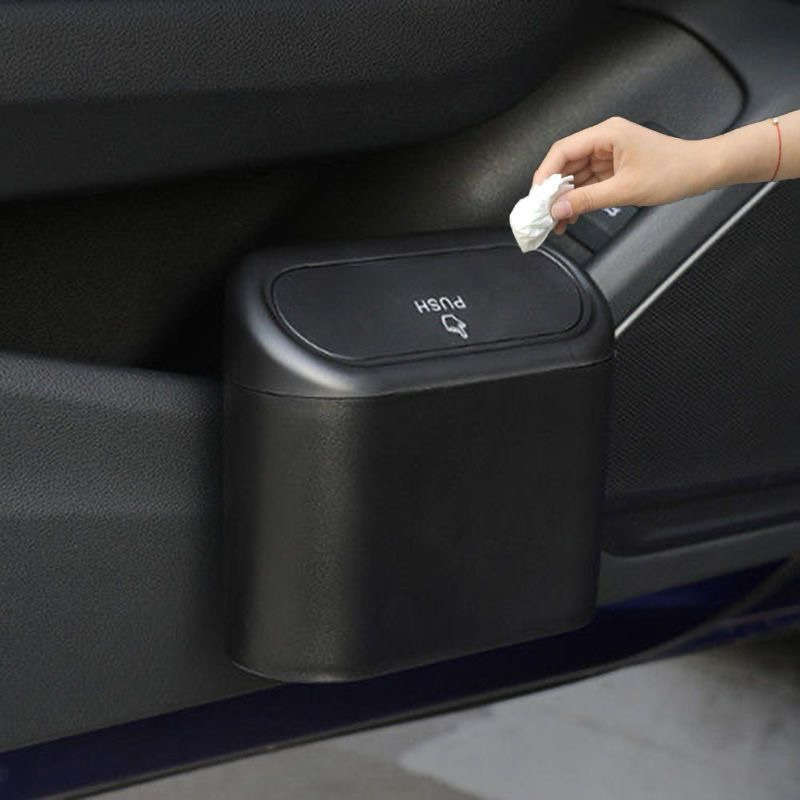Mini Lixeira Portátil Para Veículos Preta com Ta