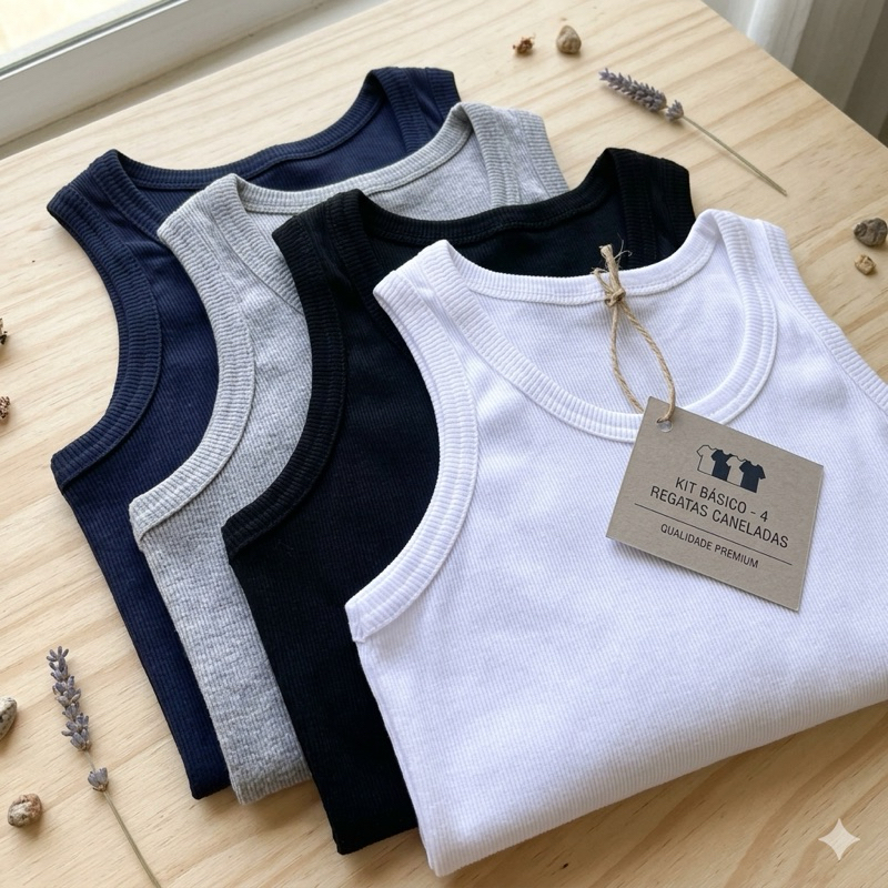 Kit 4 Camisetas Regata Masculina Canelada Ribana C