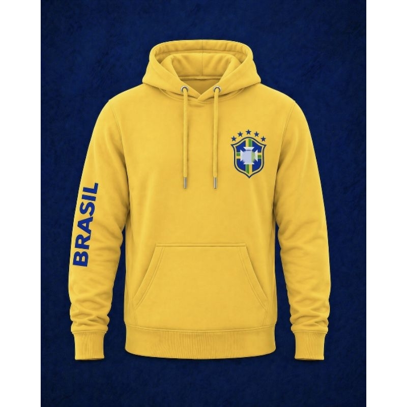 Moletom Canguru Brasil Amarelo Masculino Feminino 