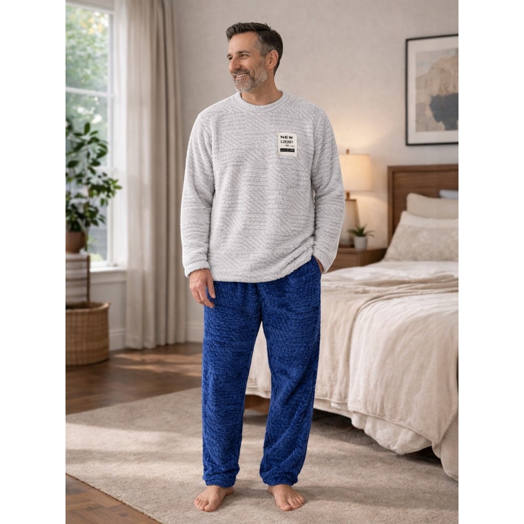 Conjunto Pijama Plush Adulto Inverno Peluciado Blu