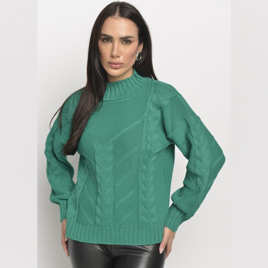 Blusa de Frio Inverno 3 Trança Tricô Gola Redond