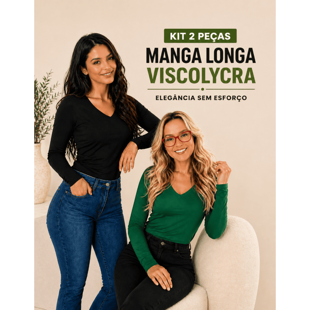 Kit 2 Blusas Feminina Manga Longa em Viscolycra Go