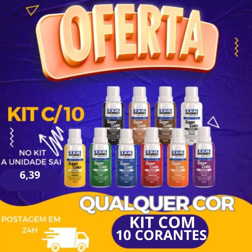 Kit 10 Corante Pigmento Liqúido para Tinta e Mass
