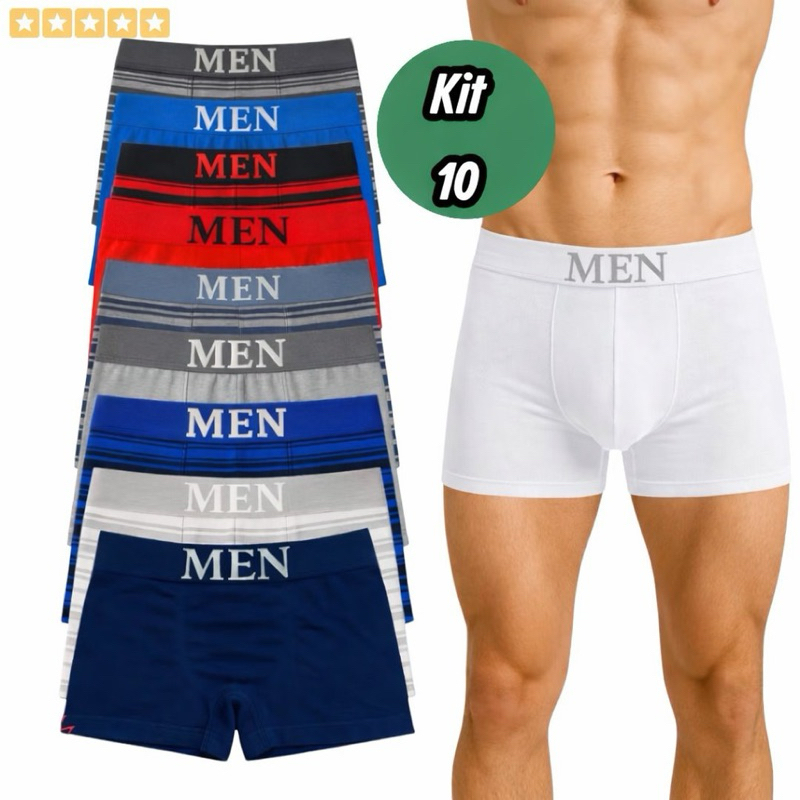 KIT 10 CUECAS BOXER MASCULINO ADULTO CONFORTO