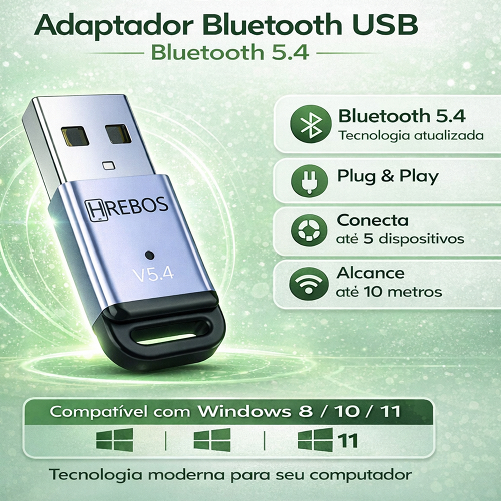 Adaptador Bluetooth USB 5.4 Conexão Rápida Plug 
