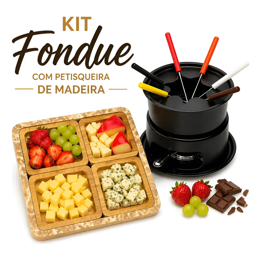 Kit Fondue Completo + 01 Conjunto 4 petisqueira Ma