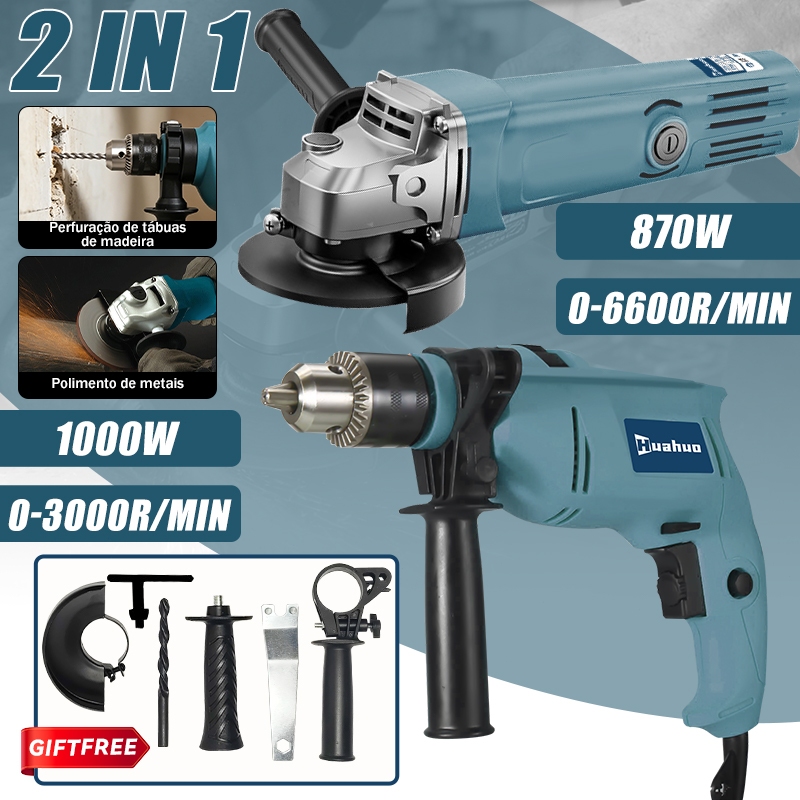110V/220V Kit Furadeira de Impacto 100mm e Esmeril