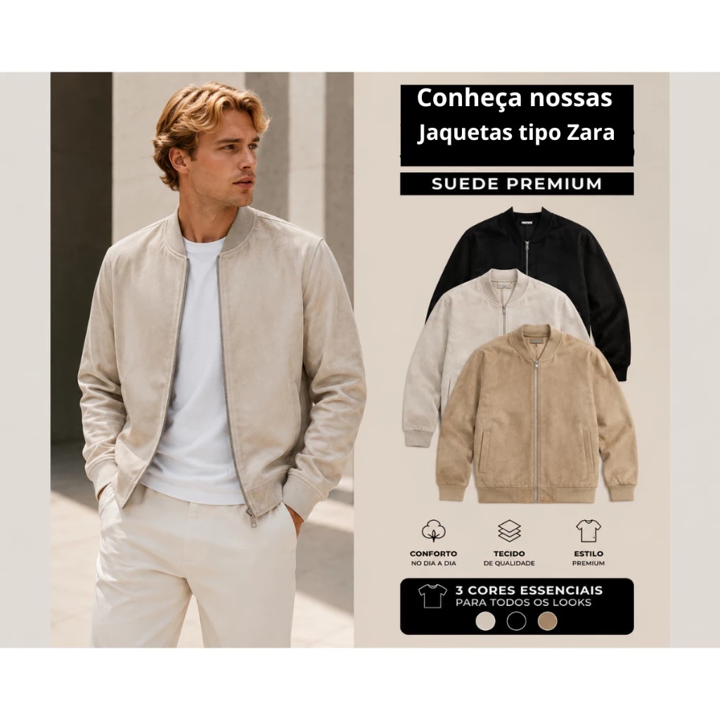Jaqueta Masculina Suede Bomber Casual Inverno Prem