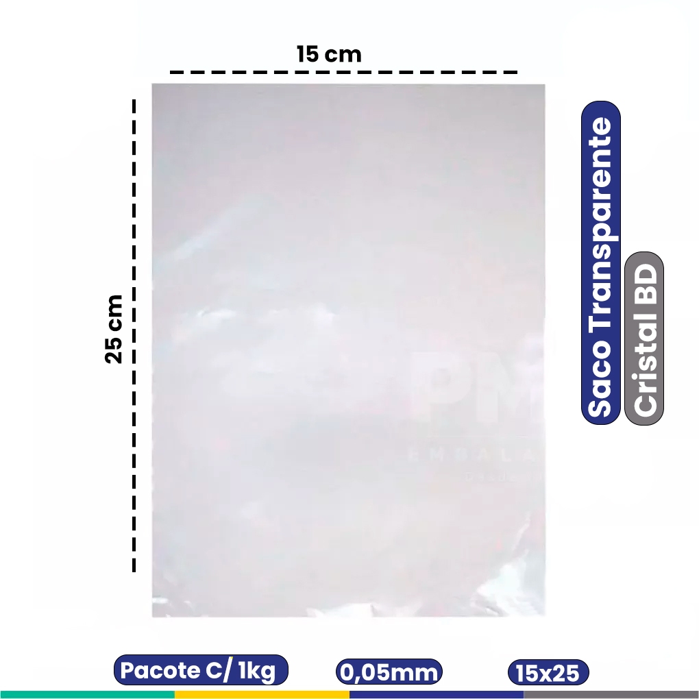 Saco Plástico Bd Transparente Atóxico 15×25