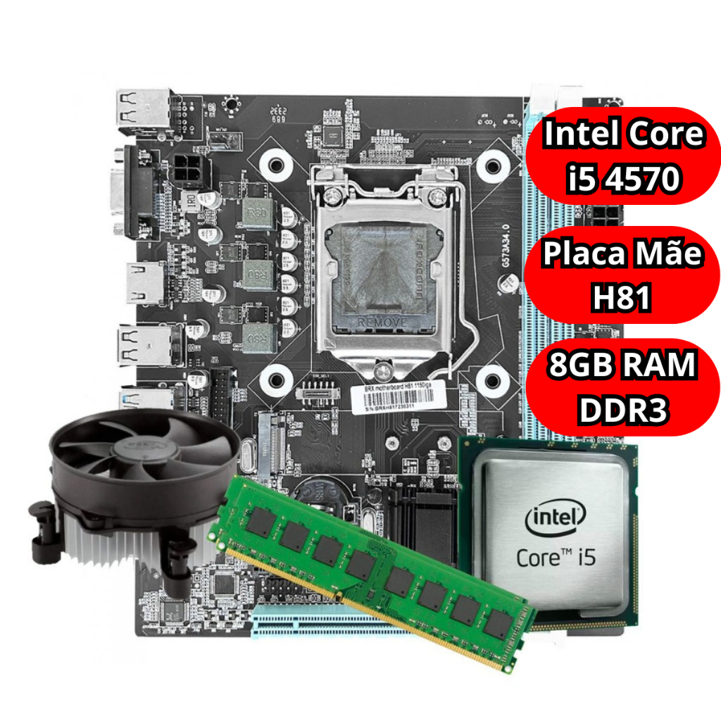 Kit Upgrade Intel Core i5 4570 Placa Mãe H81 Memo