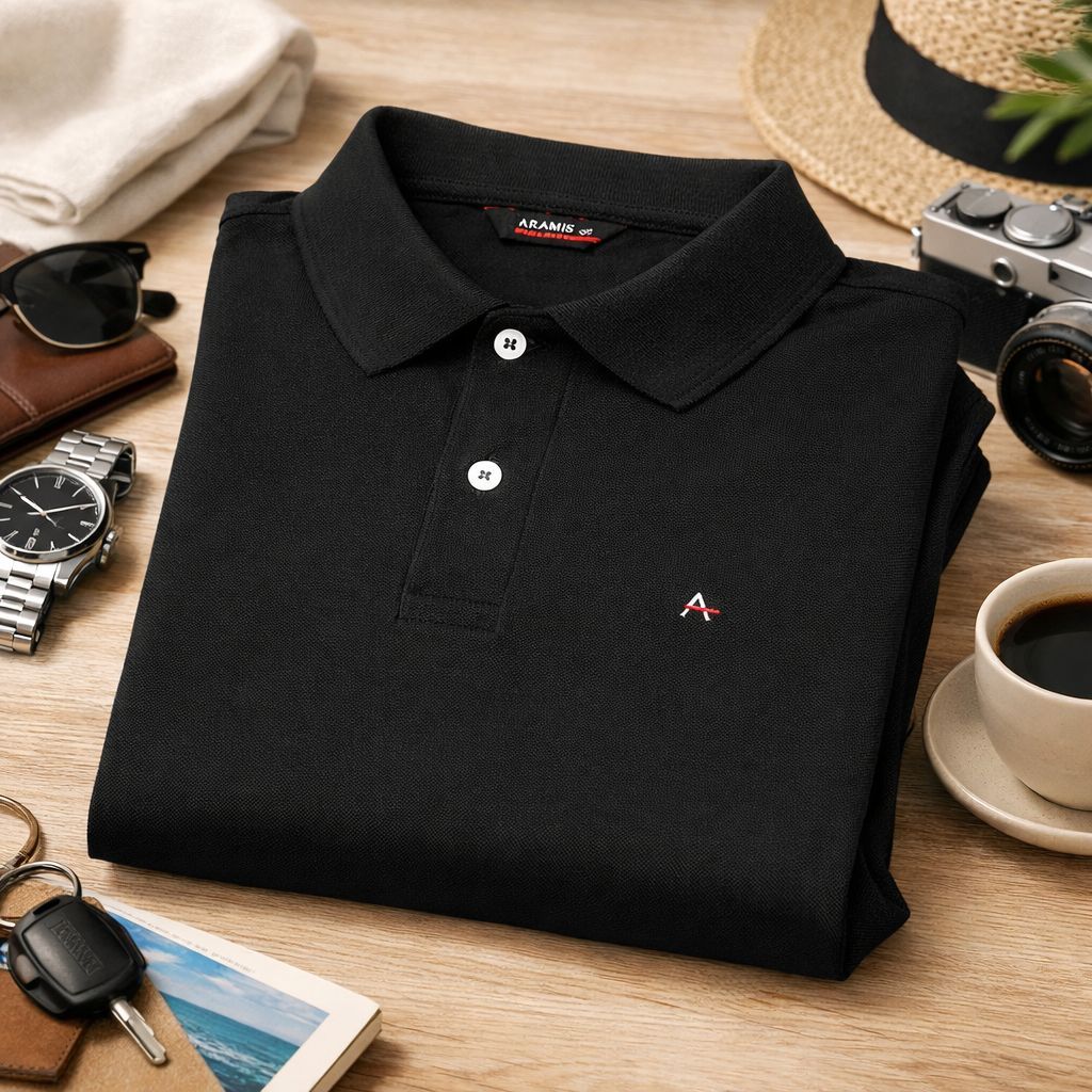 Camisa Polo Social Preta Masculina Básica Algodã