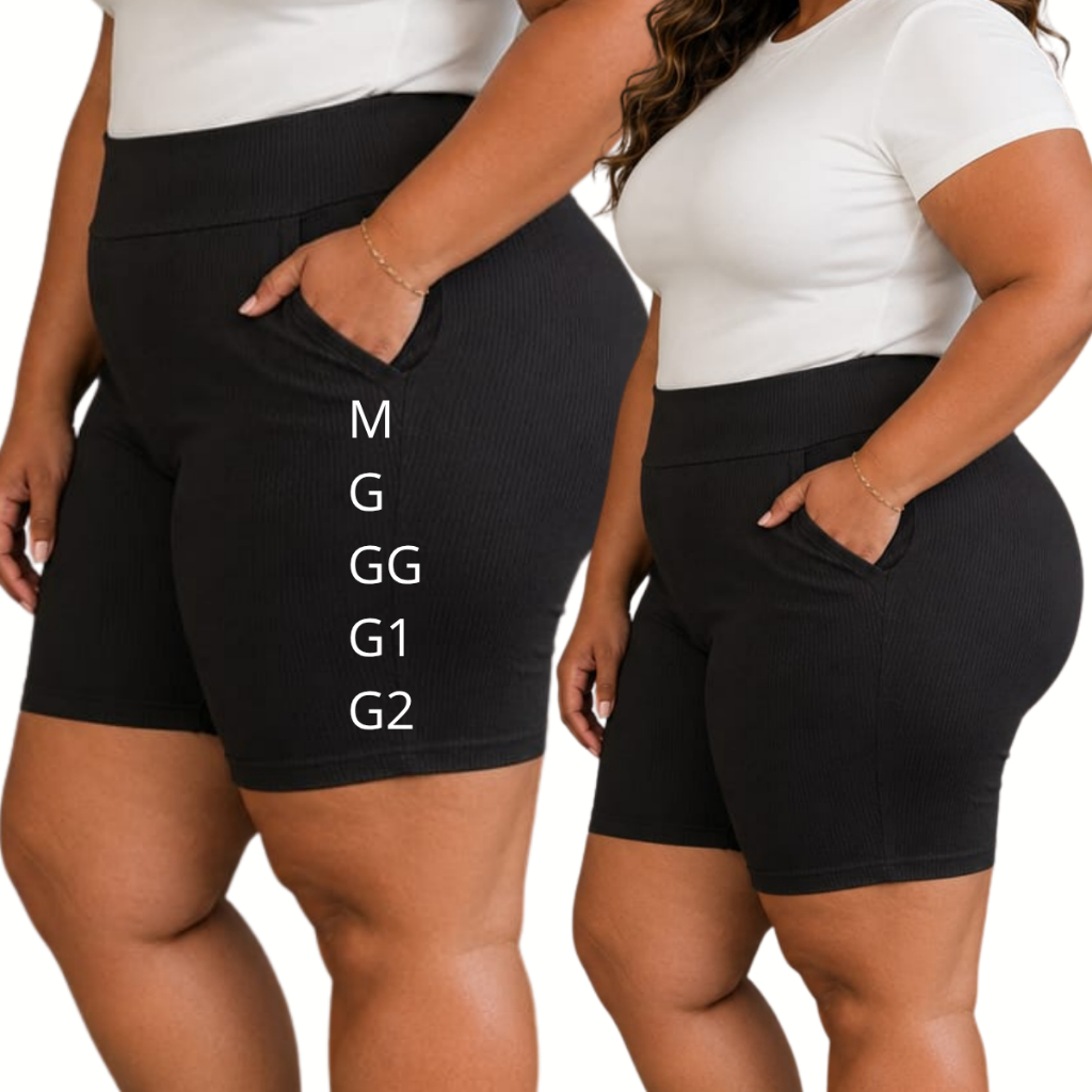 Bermuda Feminina Malha Bolso Cintura Alta Casual D