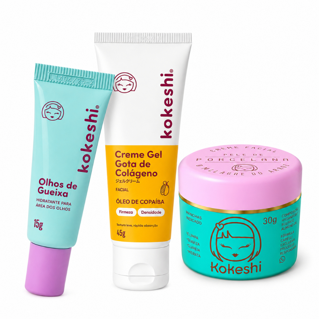 Kit Facial Kokeshi Completo 3 Passos Hidratação 