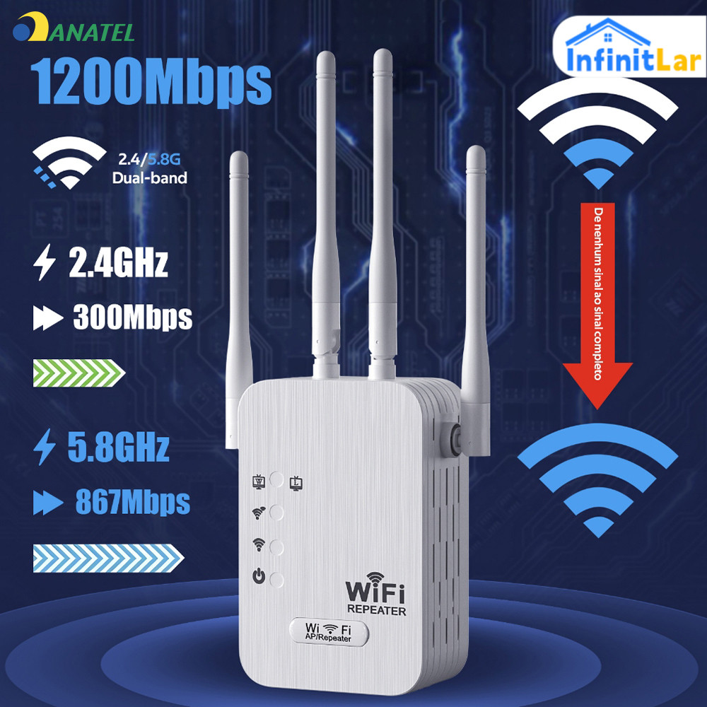 Amplificador de Sinal Wi-Fi 4 Antenas 1200Mbps Rep
