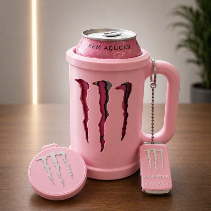 Kit Porta Lata Monster Energy  com Alça + Tampa +